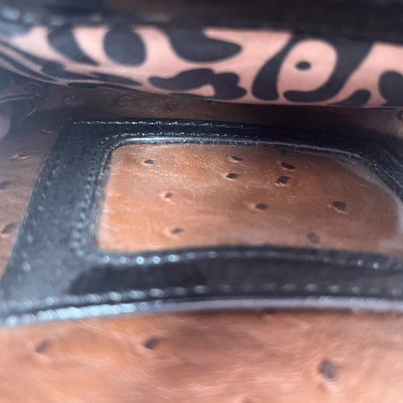Nine West Brown & Black Crossbody Bag – Faux Ostrich Leather (Early 2000s) - Picture 9 of 11